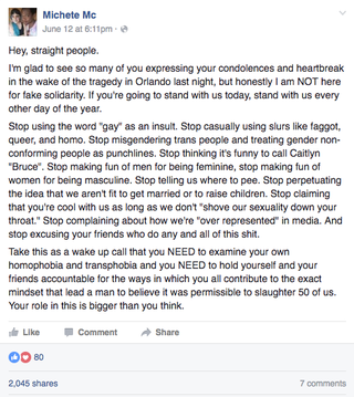Illustration for article titled Facebook Deleted a Widely Shared Solidarity Post About the Orlando Shooting